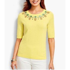 Talbots Lightweight Butter Yellow Pineapple Embellished Neckline Sweater Size 3X
